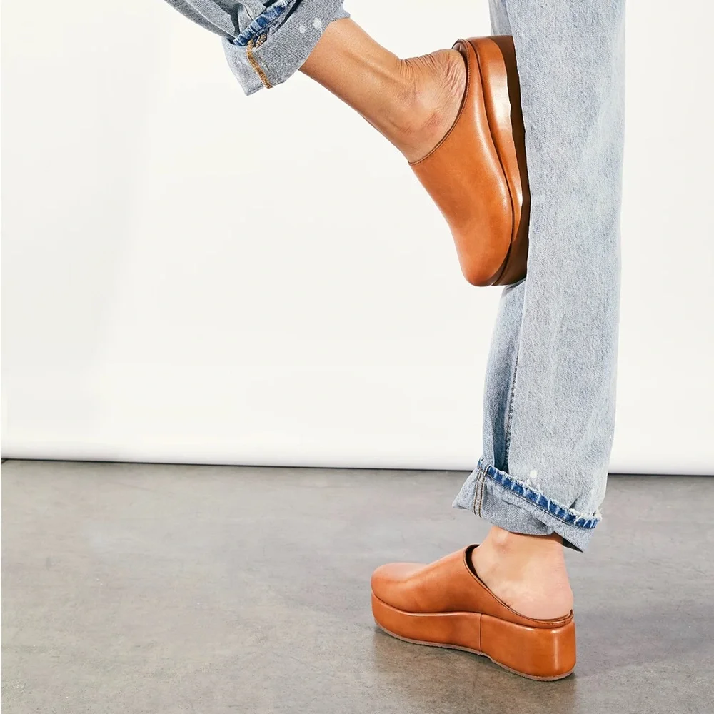 FREE PEOPLE Morgan Mules Leather Clog Platform - Picture 1 of 16